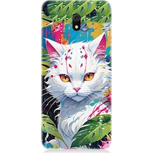 Xiaomi Redmi 8a Uyumlu Beyaz Kedi Ve Ejder Meyvesi Desenli Silikon Kılıf