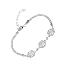 5 Mm Kare Zirkon Taşlı 925 Ayar Gümüş Kadın Bileklik