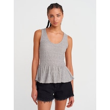 Dilvin 20984 Peplum Dantel Top-gri Gri