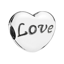 Nur Silver Love Yazılı Kalp Gümüş Charm Nur-bl09089