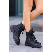 Mergenshoes Kp02 Siyah Paraşüt Detaylı Kışlık Kadın Kar Botu Siyah
