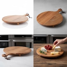 Ayaklı Akasya Sunum Tabağı Ve Servis Tahtası 40x30 Cm Doğal Ahşap Modern Peynir, Şarküteri, Pizza Ve Kahvaltı Tahtası Saplı Ve Yükseltilmiş Ayaklı Sunumluk 15cm