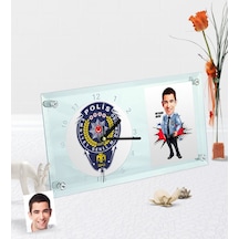 Kişiye Özel Bay Polis Karikatürlü Masaüstü Cam Saat - 1