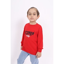 Toontoy Kids Toontoy Erkek Çocuk Relax Fit Bisiklet Yaka Baskılı Sweatshirt - 2 İplik Kırmızı