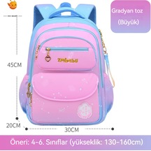 İlkokul 1-6. Sınıflar Büyük Kapasiteli Çocuklar Hafif Su Geçirmez Okul Çantası Gradyan Prenses Rüzgar Çok Katmanlı Bölüm Pembe