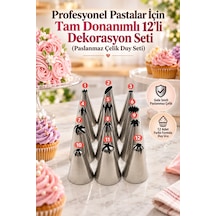 Profesyonel Pastalar İçin Tam Donanımlı 12 Li Dekorasyon Seti Paslanmaz Çelik Duy Seti Çok Renkli
