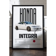 Honda Integra Araba Siyah Ahşap Çerçeveli Poster, Dekoratif Duvar Tablosu