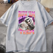 Flood Of Style Rizz Em Tism İle Retro Tişört Adam Komik Rakun Grafik T-shirt Unisex Opossum T Shirt Kadın Er Gri