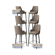 Canisa Tera Serisi 6 Cappucino Sandalye 65 Cm Ada Mutfak Bar Sandalyesi Babyface Kumaş Siyah Metal Ayaklı Sandalyeler Cappucino Ayaklar Siyah