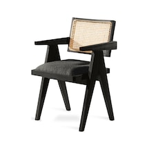 Luna Pergel Hazeranlı Model Hasırlı Natural Ahşap Sandalye Siyah - Antrasit