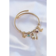 Ezoconcept 316l Çelik Gold Renk Zirkon Taşlı Minimal Kalp Detay Kelebek Charm Bileklik Çok Renkli
