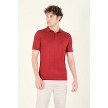 Giyim Dünyası Erkek Çizgili Polo Yaka Merserize T-shirt Bordo 001