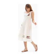 Kolsuz Şile Bezi Burçak Midi Boy Elbise Krem Krm