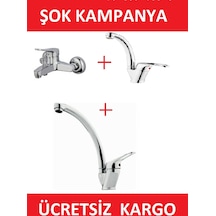 Aç Kapa Banyo + Mutfak +L avabo Bataryası Set 3'lü Krom