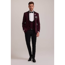 Ysf Erkek Bordo Çıkma Şal Yaka Slim Fit Damatlık