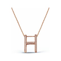 925 Ayar Gümüş Rose H Harfi Kolye - N089801 Rose Gold