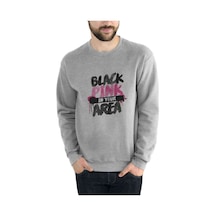 Black Pink In Your Area Baskılı Gri Erkek Örme Sweatshirt