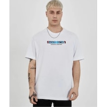 Modi Unisex Bisiklet Yaka Baskılı Oversize T-shirt - Beyaz - Mymg180621