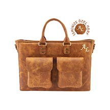 Twingold Kişiye Özel %100 Deri Rainbow Evrak / Laptop Çantası - Camel