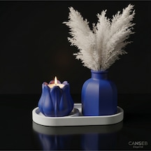 3lü Premium Avangard Köşeli Pampas Vazosu Lale Mumluk Seti - Tealight Mum Hediyeli 07447252