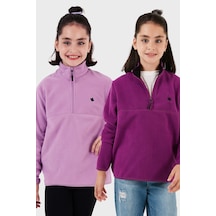 Lela Yumuşak Dokulu Fermuarlı Dik Yaka Şardonlu 2'Li Paket Çocuk Polar 5905002S2 Lila-Mor