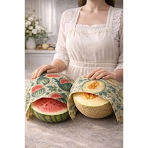 Premium Balmumu Gıda Saklama Bezi 2 Li Set Karpuz & Kavun Desenli 40x40 Cm Çok  Renkli