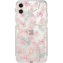Apple Uyumlu iPhone 11kamera Korumalı Kapak Floral Kırmızı Tasarımlı Şeffaf Kılıf