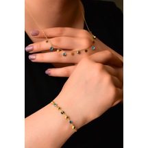 Papatya Silver 925 Ayar Gümüş Altın Kaplama Pullu CamGöz Kolye Bileklik Set