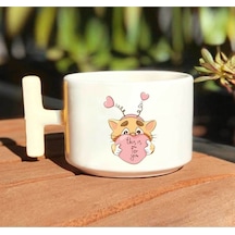 Kedi This Is For You Pembe Kalpli Baskılı Beyaz T Kulp Kupa Bardak
