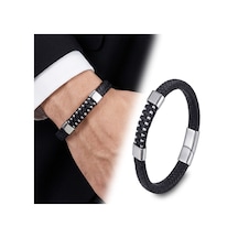 Premium Deri Çelik Damla Zincir Dolama Bileklik Siyah 31834b1d7 - 21 Cm Siyah - Gümüş