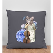 Bk Gift Kedi Tasarımlı Antrasit Kırlent Yastık, Arkadaşa Hediye, Ev Dekorasyonu, Ev Hediyesi-3
