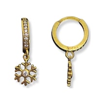Oya Silver Minimal Taşlı Sallantılı Kar Tanesi Gümüş Halka Küpe 1.2x1.2 Cm