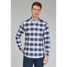 Bisse Modern Fit Paşa Yaka Ekose Lacivert Erkek Gömlek Gmeks12300300 D39 Lacivert