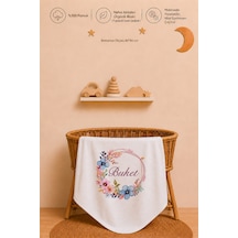 İsme Özel Kız Bebek Battaniyesi 80x80 Cm %100 Pamuk Çift Kat Penye Organik Baskılı İsimli Bebek Battaniyesi 1036b Ekru
