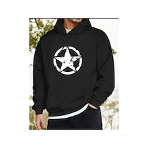 Herkesemoda Yıldız Baskı Detaylı İçi Polarlı Kapüşonlu Sweatshirt Siyah