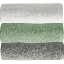 3 Lü Düz Renk El Yüz Havlu Seti %100 Pamuklu 50x90 Cm Gri-yeşil-beyaz Çok Renkli