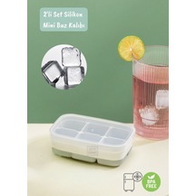 Mini Buz Kalıbı Silikon Buzluk 6 Bölmeli Kare Desenli Buz Küpü Yeşil Bpa Free Yeşil