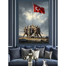 Ahşap Tablo Türk Bayrağı Diken Askerler