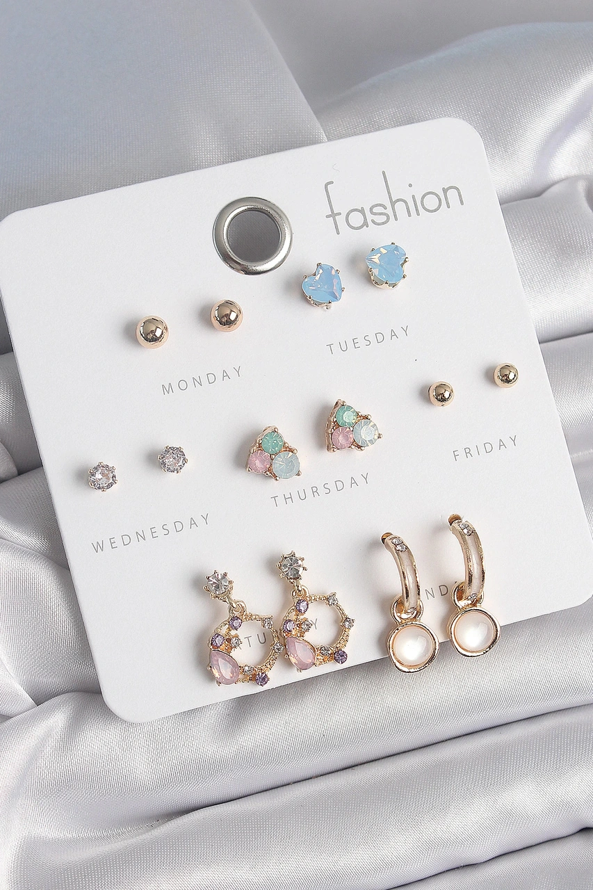 Dodes Dodes Pirinç Gold Renk Zirkon Taşlı Sallantı Halka Figür Kalp Detay 7 Çift Kadın Küpe Tg27bkp1 Çok Renkli