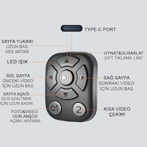 Cr41 Parmak Yüzüğü Tiktok Bluetooth Uzaktan Kumanda Sayfa Çevirici Video Kaydı Selfie Kumandası Powerpoint Slayt Atlatıcı