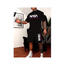 Manfinity Homme Erkek Yazlık Mektup Grafik Kısa Kollu Tişört Ve Şort Takımı Siyah