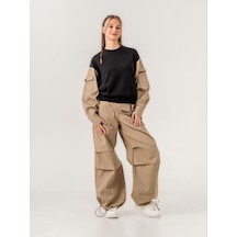 Kız Çocuk Gabardin Kol 2 İplik Sweatshirt-15170 Siyah