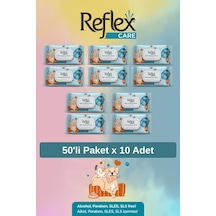 Reflex Care Evcil Hayvanlar İçin Çok Amaçlı Hijyenik Temizleme Mendili 50'li X 10 Adet - Alaçatı Ice Kokulu
