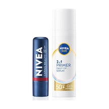 Sun Spf50 Güneş Koruyucu Primer Nemlendirici Makyaj Bazı30ml Ve Kırmızı Renk Nemlendirici Dudak Krem 0