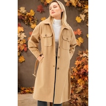Z6777 Dewberry Bayan Palto-düz Camel-düz Camel