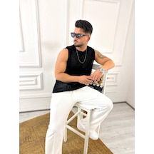 T-shirt Nefes Alabilen Terletmez Pamuklu Fileli Tişört Oversize Tshirt Sıfır Kol Tişört Siyah