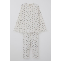 Breeze Kız Bebek Pijama Takımı Çiçek Desenli Omuzu Düğmeli 9 Ay-3 Yaş, Ekru Ekru