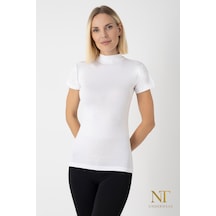 Nt Underwear Kadın Bambu Balıkçı Yaka Yarım Kol Body - T-shirt Hafif, Rahat Ve Şık Beyaz