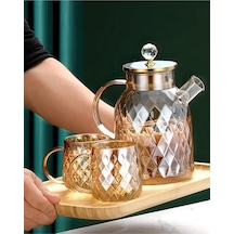 Kabartmalı Bambu Kapaklı Borosilikat Cam Demlik 1500ml Royaleks-cm-2005 Çok Renkli