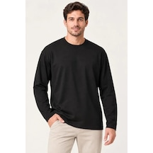 Erkek Modal Yumuşak Dokulu Bisiklet Yaka Uzun Kollu Tişört Sweatshirt - Siyah